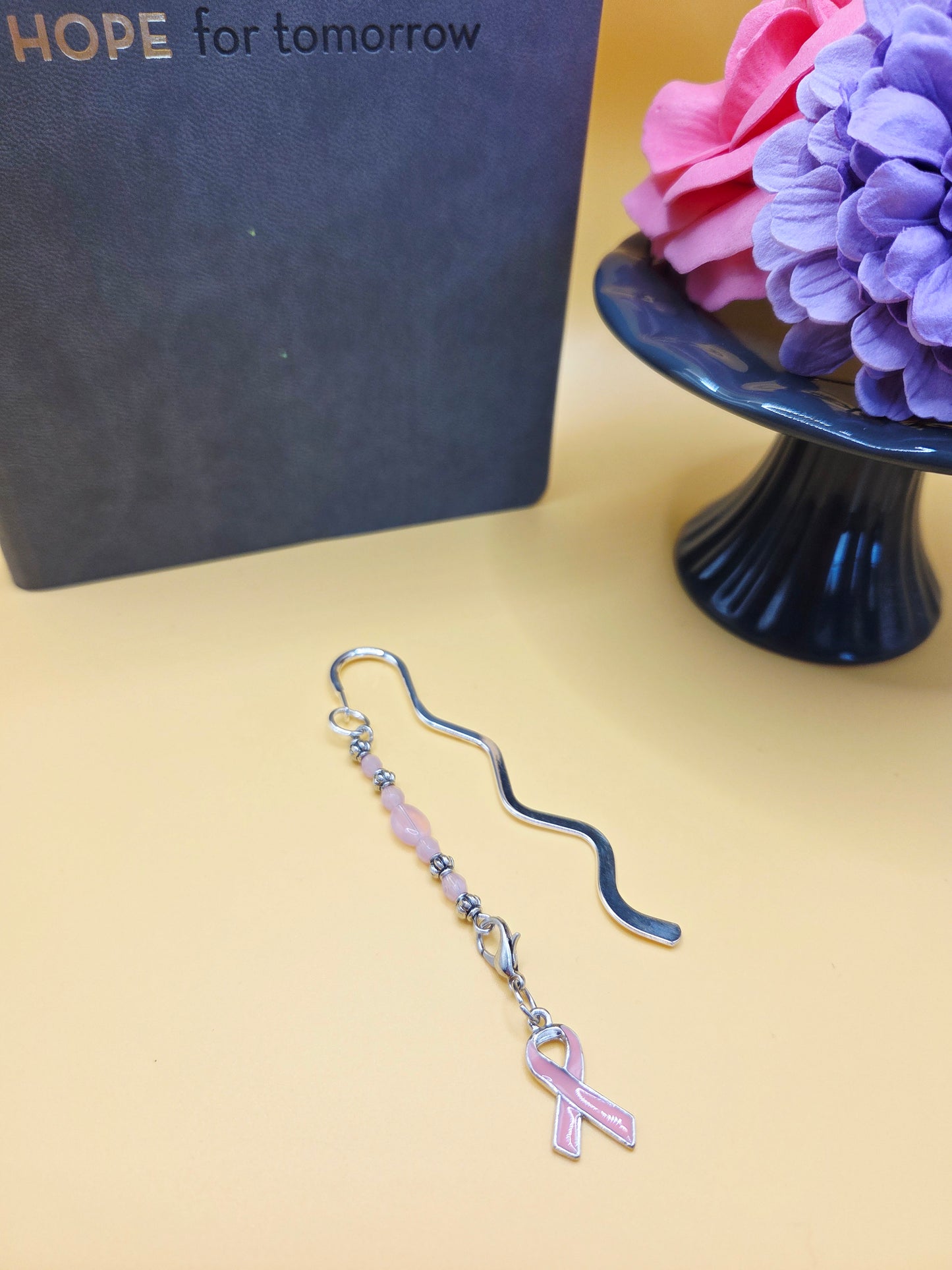 Pink Ribbon Faceted Glass Bead Bookmark - Limited Edition