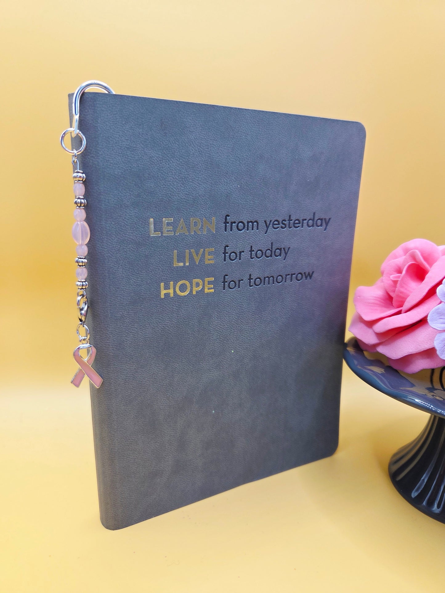 Pink Ribbon Faceted Glass Bead Bookmark - Limited Edition