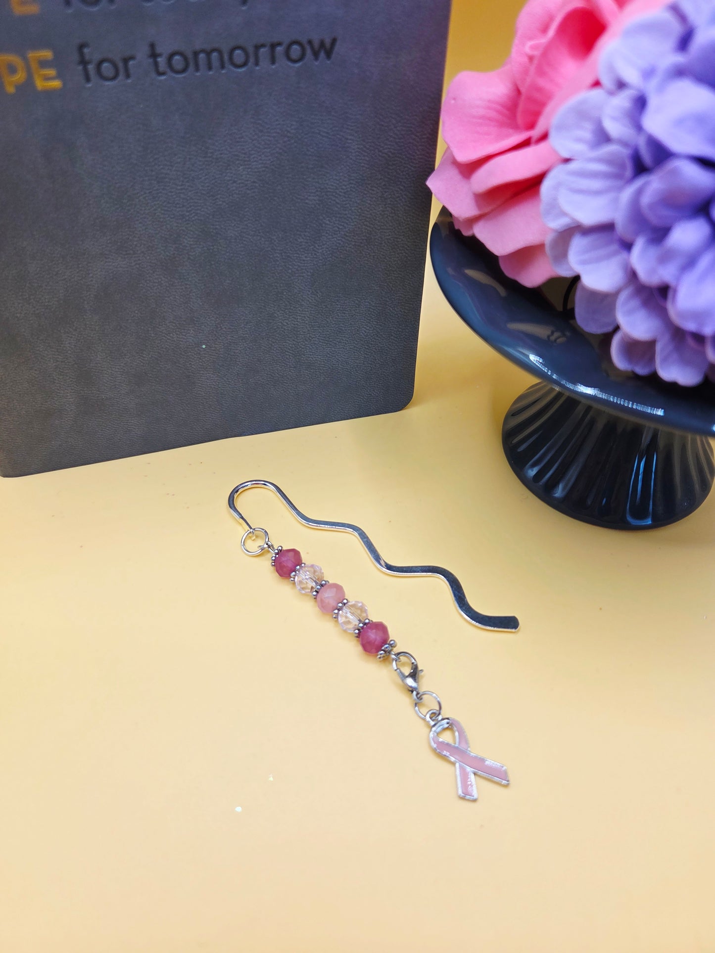 Pink Ribbon Round Bead Bookmark - Limited Edition