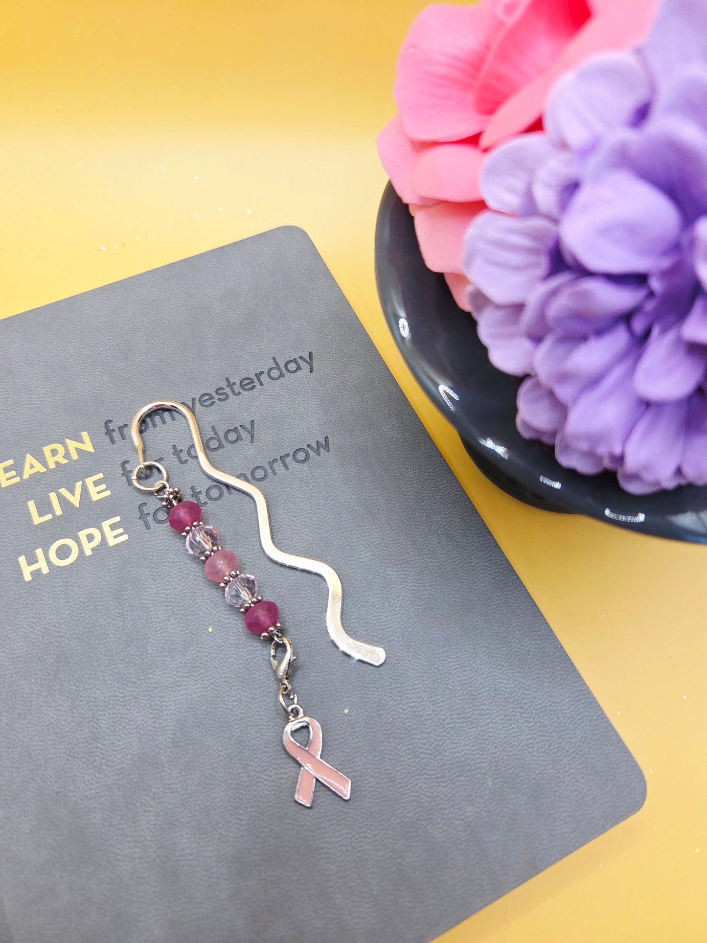 Pink Ribbon Round Bead Bookmark - Limited Edition