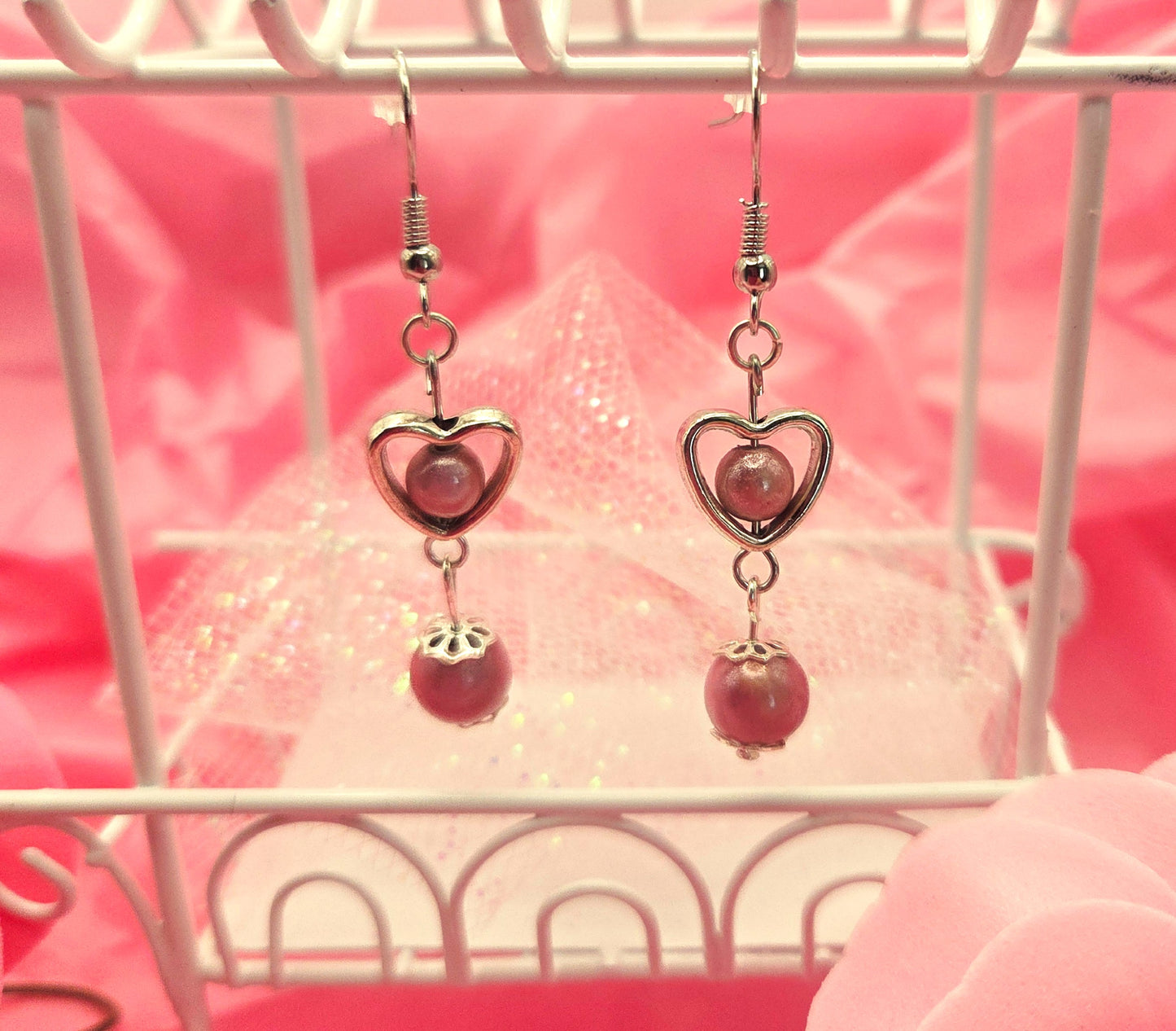 Pink Floating Heart Earrings - Limited Edition
