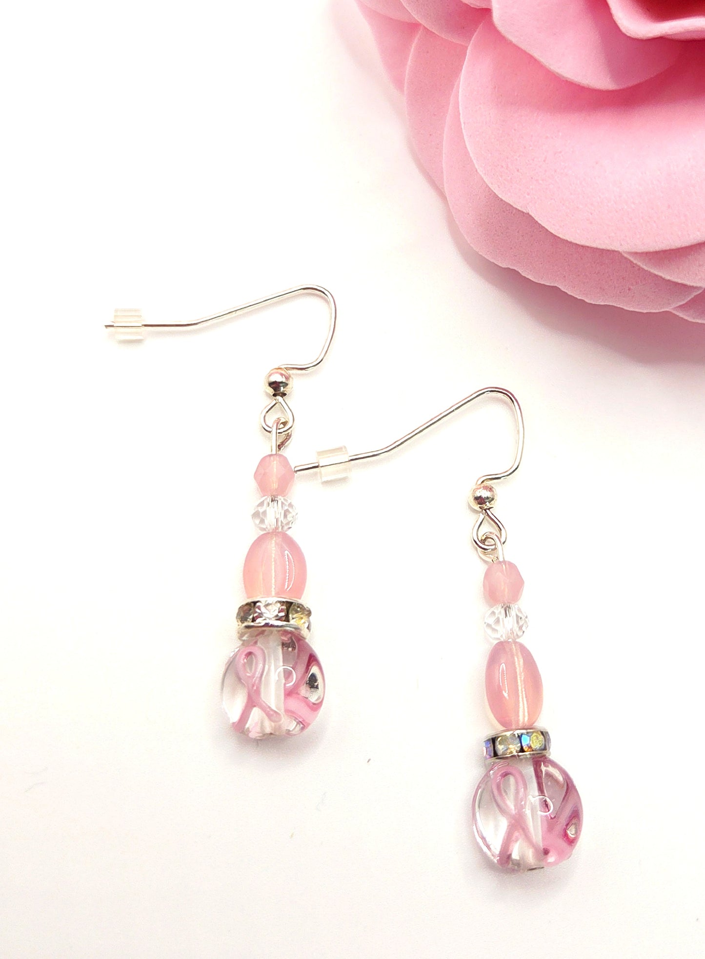 Pink Ribbon Glass Bead Earrings - Limited Edition