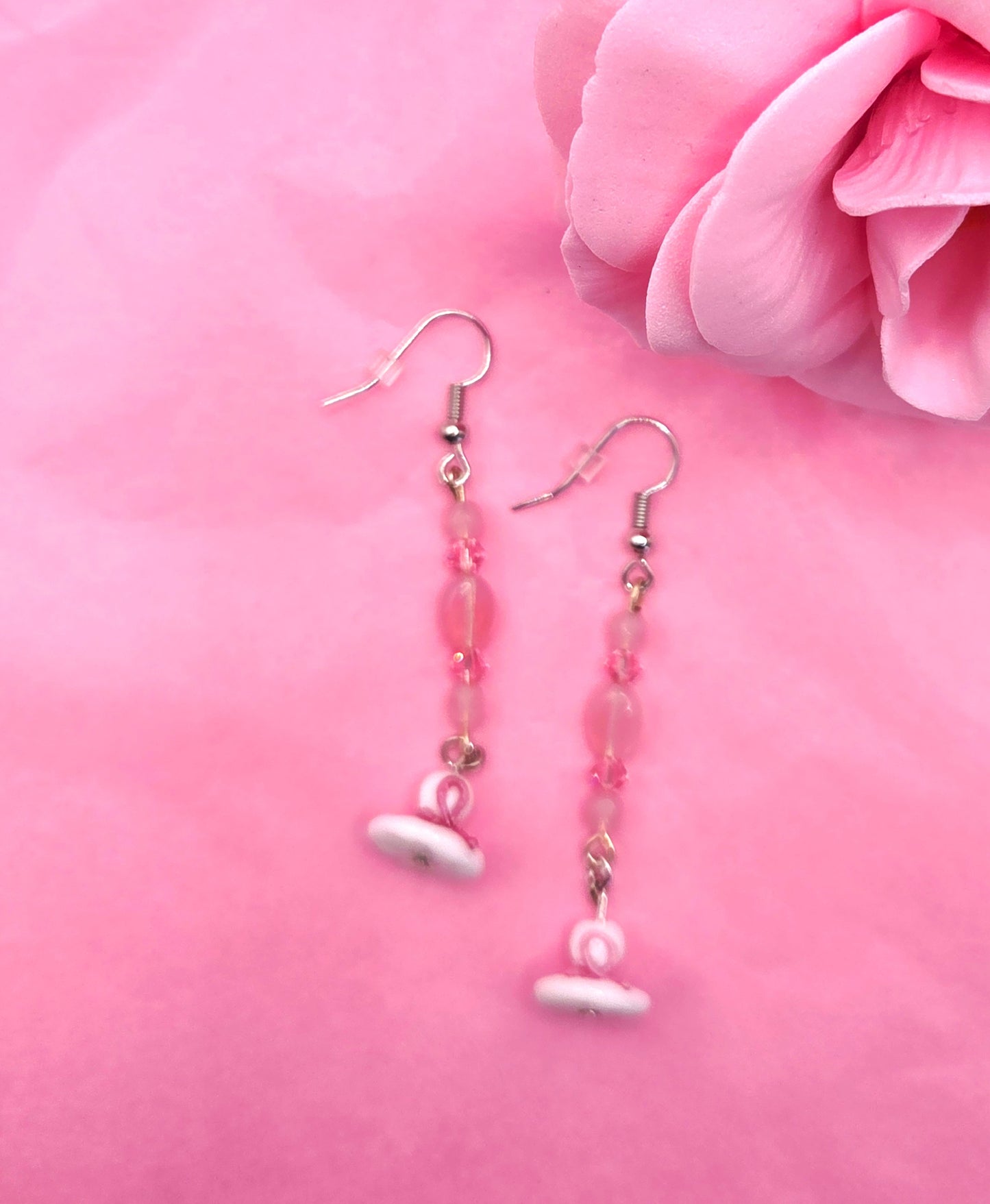 Pink & White Diva Hat Earrings - One-of-a-Kind