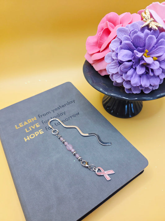 Pink Ribbon Faceted Glass Bead Bookmark - Limited Edition
