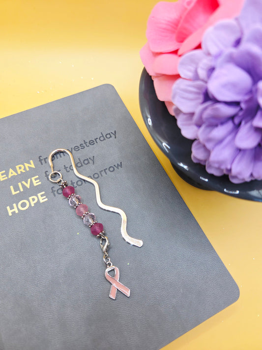 Pink Ribbon Round Bead Bookmark - Limited Edition