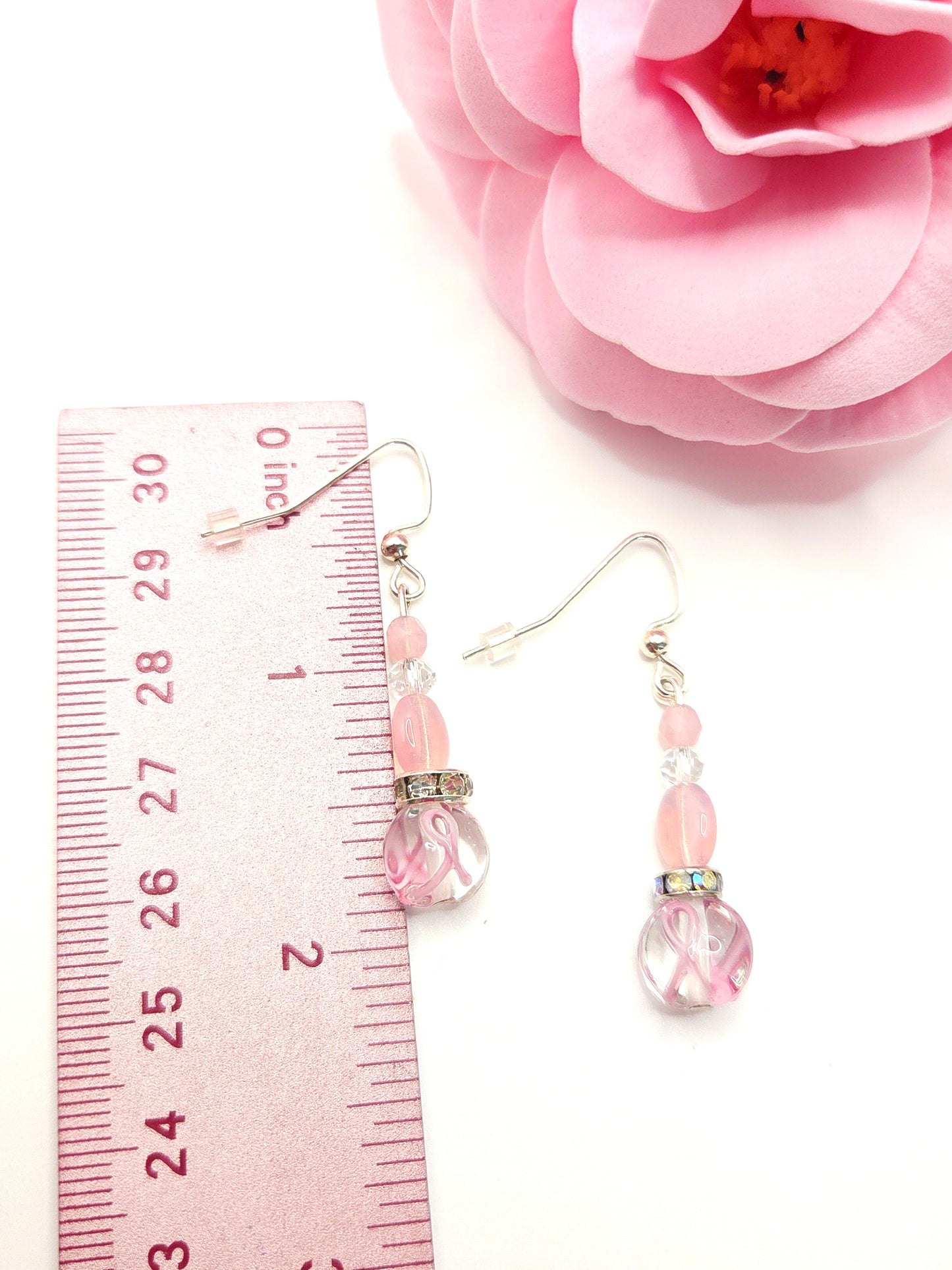 Pink Ribbon Glass Bead Earrings - Limited Edition